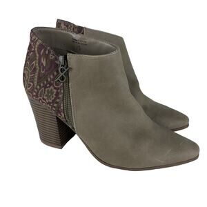 Parker & Sky Women Ankle Boots Sz 7.5 Heels Brown Paisley Boho Southwestern Zip